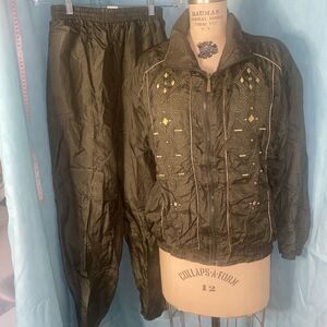 Vintage Adolfo Sport Track Suit- Wind Breaker & Pants Brown Sz Large